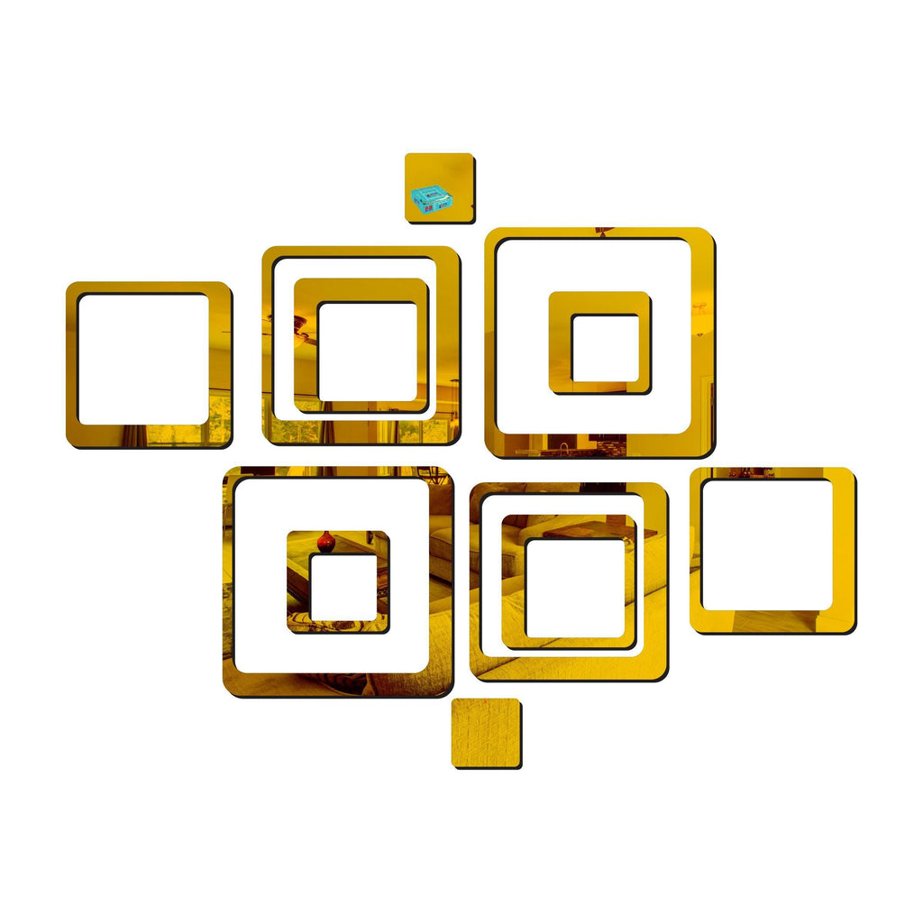 3D Acrylic Mirror Wall Stickers – Square Golden Decorative Wall Tiles