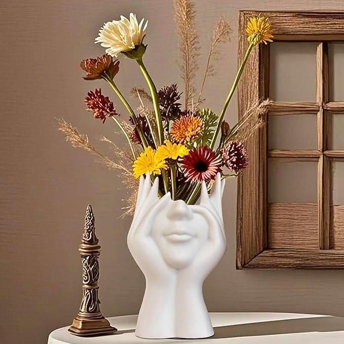 Aesthetic Ceramic Face Vase – Glossy Modern Home Decor