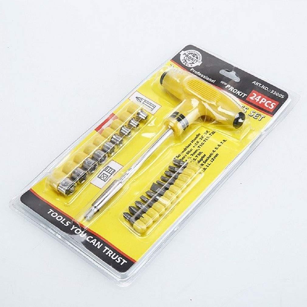T-Shape Screwdriver Set with Ratchet & Socket Spanner – 24-Piece Home & Car Repair Tool Kit