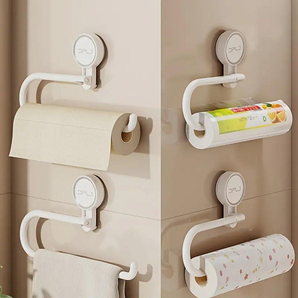 Non-Drilling Wall Mounted Plastic Towel Holder & Tissue Rack – Suction Cup Bathroom & Kitchen Organizer