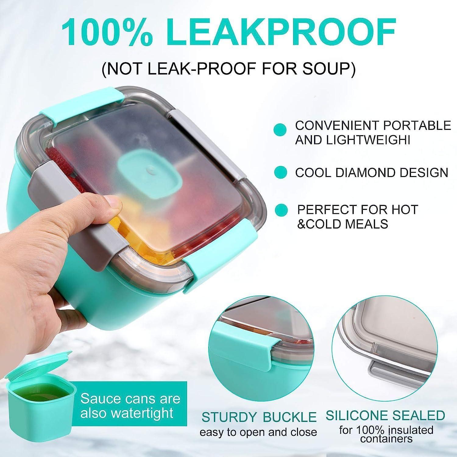 Premium 3-Layer Salad Container – 52oz Lunch Bowl with Dressing Container & Reusable Forks