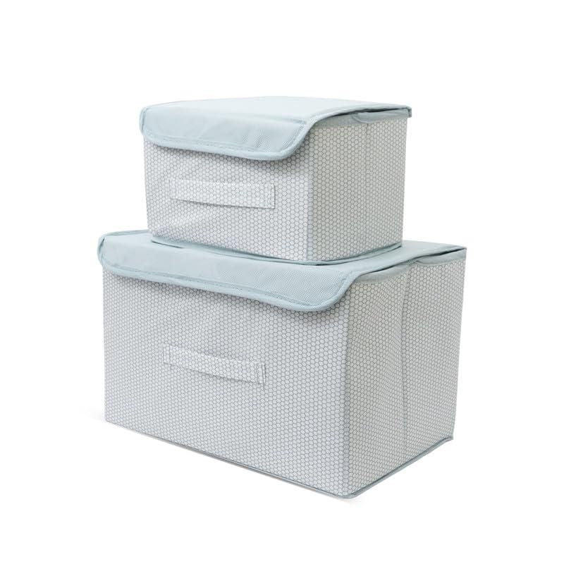 Foldable Fabric Storage Basket with Lid & Handle – Stackable Organizer (Pack of 2)