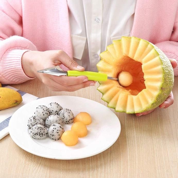 2-in-1 Melon Baller & Fruit Scoop Tool – Stainless Steel Fruit Carving Spoon