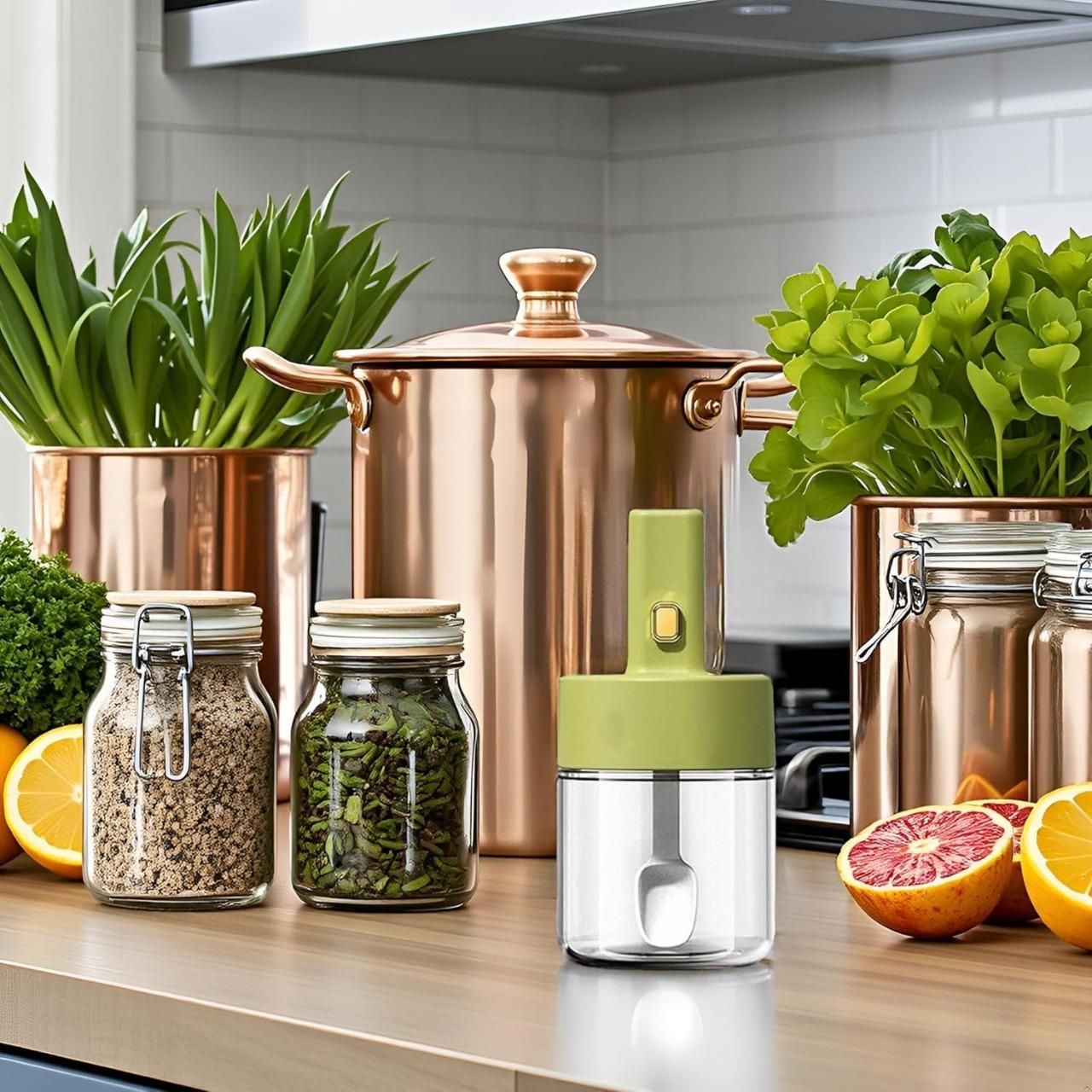 Luxury Glass Telescopic Seasoning Tank with Integrated Spoon Lid – Airtight Condiment Jar (Pack of 1)