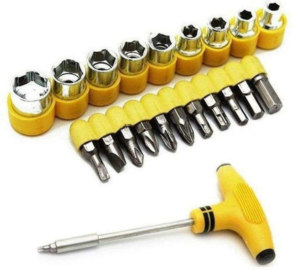 T-Shape Screwdriver Set with Ratchet & Socket Spanner – 24-Piece Home & Car Repair Tool Kit