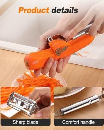 Stainless Steel 3-in-1 Vegetable & Fruit Peeler Set – Multi-Purpose Manual Peeler (Pack of 3)