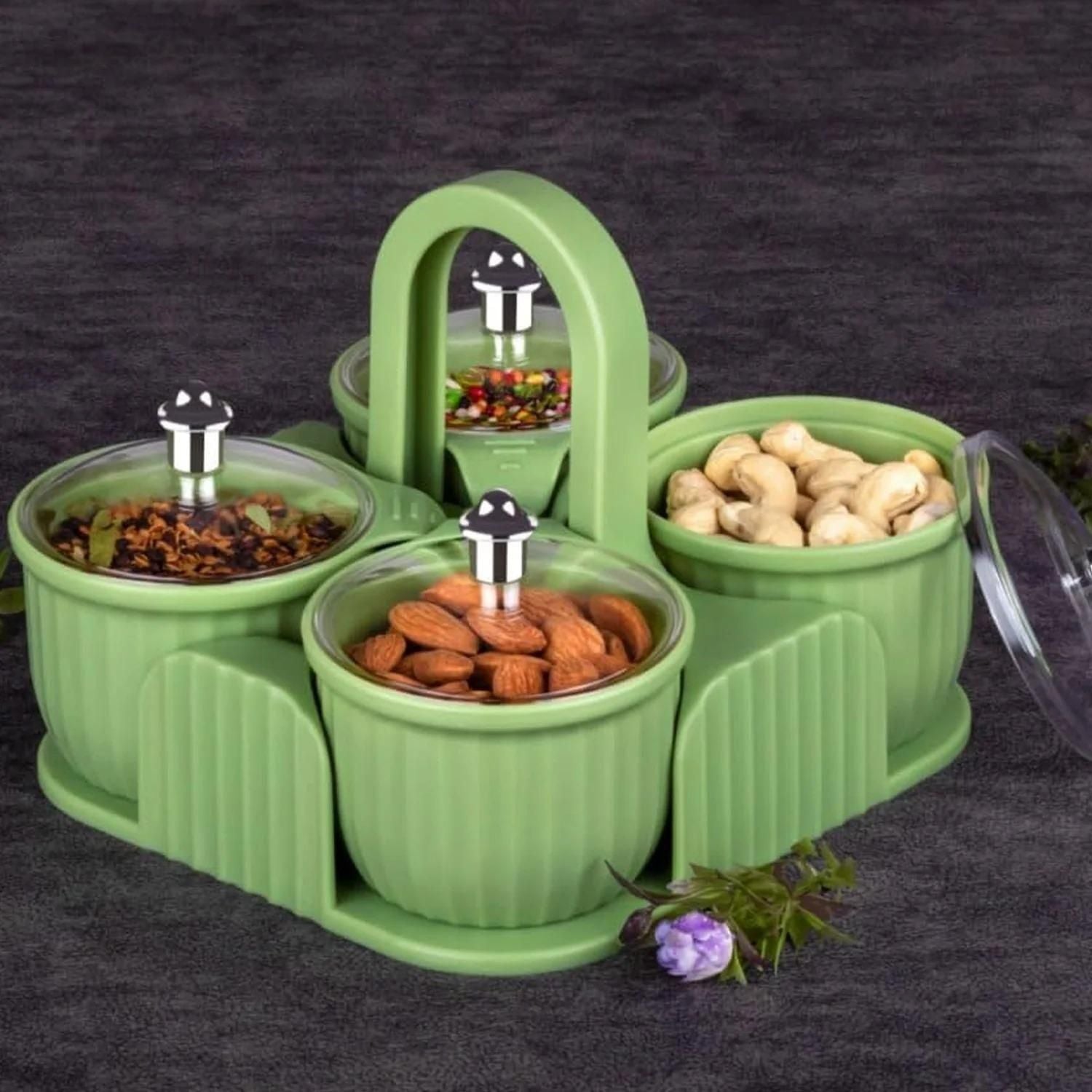 Multipurpose Storage Jars with Tray – 4 Pcs Plastic Container Set