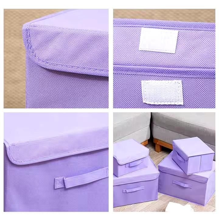 Foldable Fabric Storage Basket with Lid & Handle – Stackable Organizer (Pack of 2)