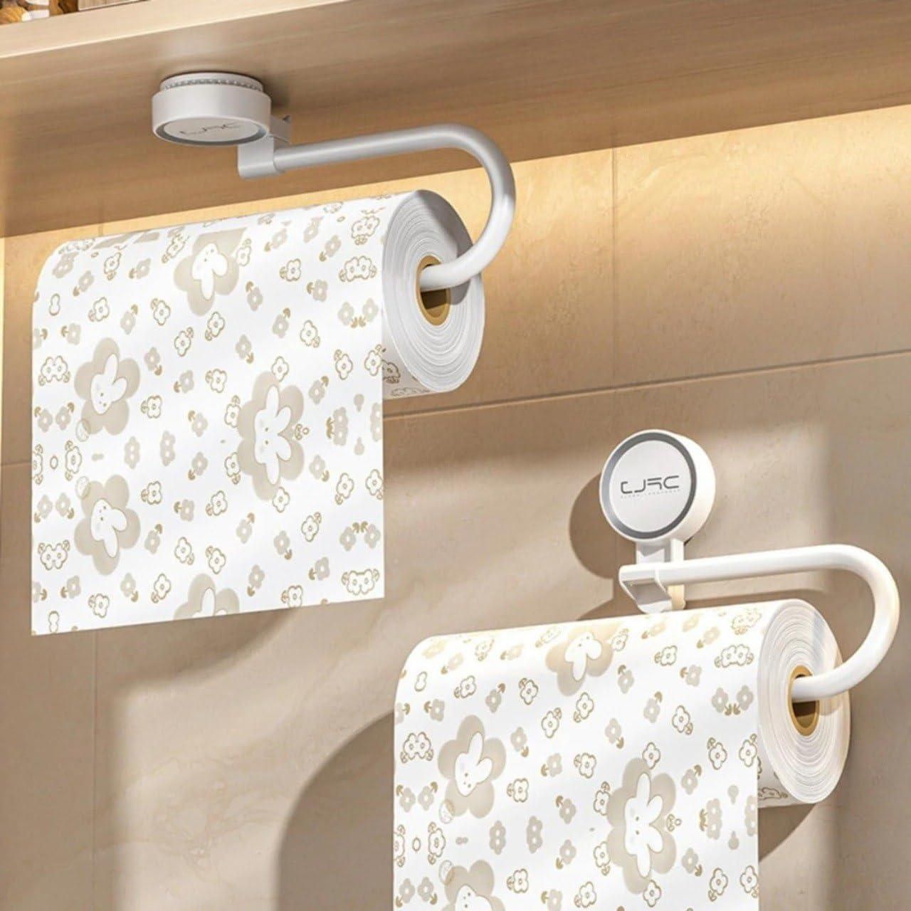 Non-Drilling Wall Mounted Plastic Towel Holder & Tissue Rack – Suction Cup Bathroom & Kitchen Organizer