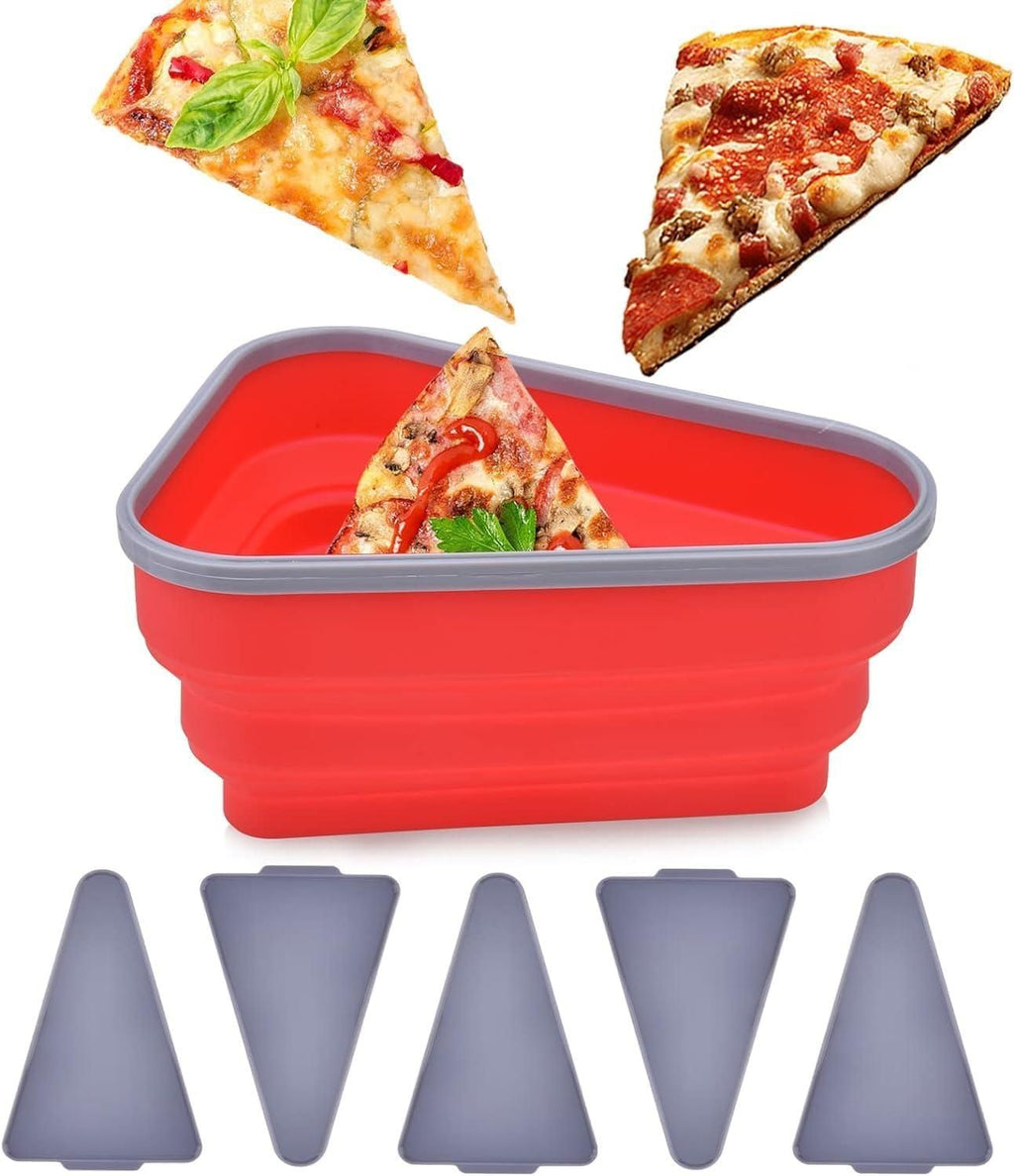 Collapsible Silicone Pizza Slice Storage Container with 5 Trays – Microwave & Dishwasher Safe