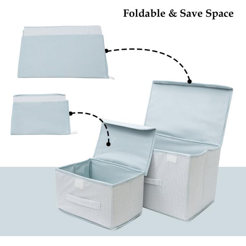 Foldable Fabric Storage Basket with Lid & Handle – Stackable Organizer (Pack of 2)