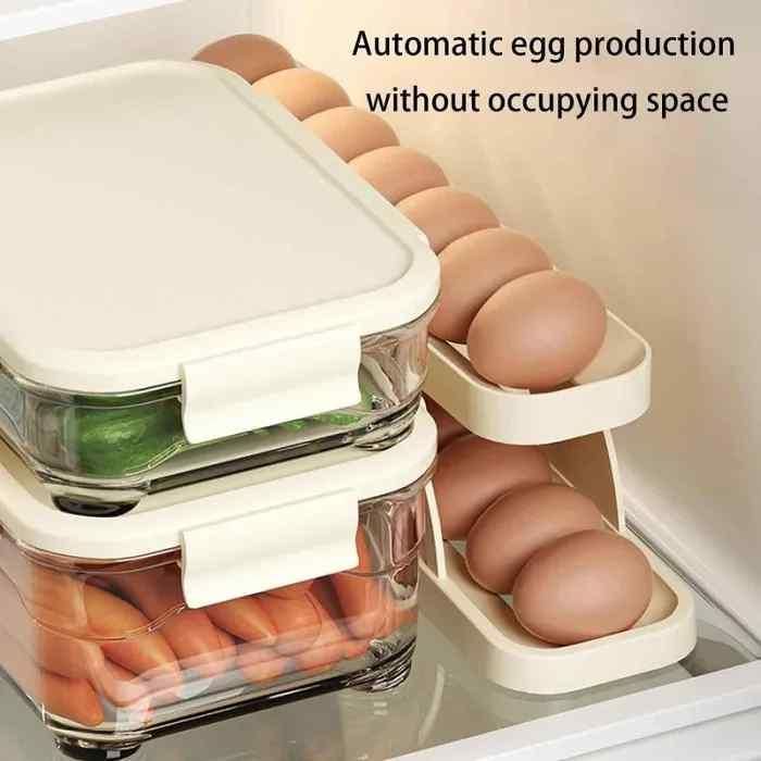 Automatic Rolling Egg Holder Container – Fridge Egg Storage Rack