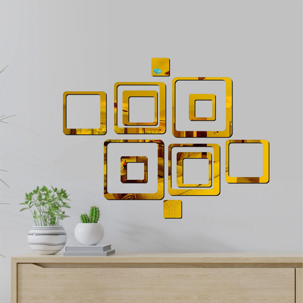 3D Acrylic Mirror Wall Stickers – Square Golden Decorative Wall Tiles