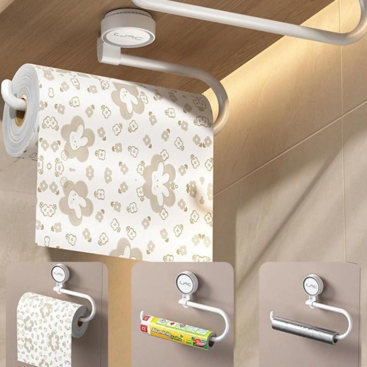 Non-Drilling Wall Mounted Plastic Towel Holder & Tissue Rack – Suction Cup Bathroom & Kitchen Organizer
