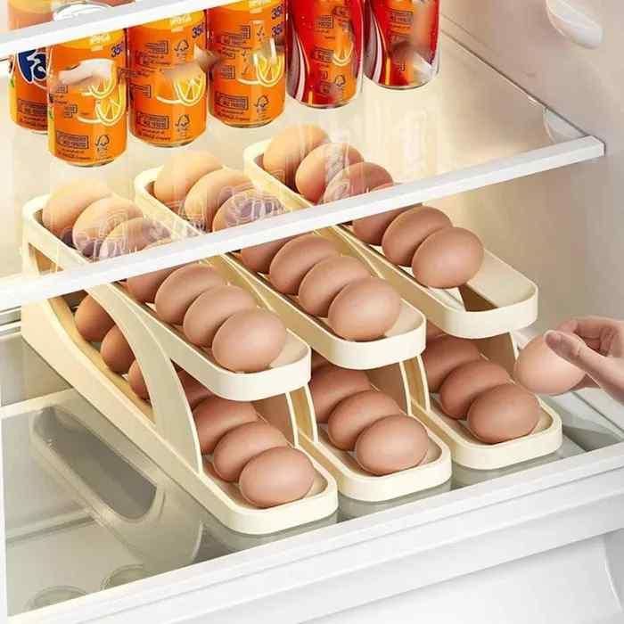 Automatic Rolling Egg Holder Container – Fridge Egg Storage Rack