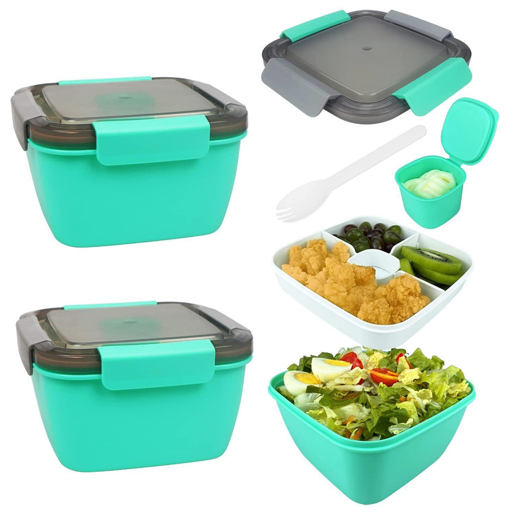 Premium 3-Layer Salad Container – 52oz Lunch Bowl with Dressing Container & Reusable Forks