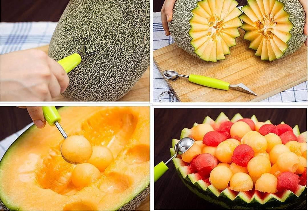 2-in-1 Melon Baller & Fruit Scoop Tool – Stainless Steel Fruit Carving Spoon