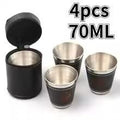 4-Piece 70ml Travel Cups Set with Leather Case – Portable Stainless Steel Mini Cups