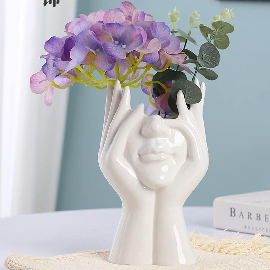 Aesthetic Ceramic Face Vase – Glossy Modern Home Decor