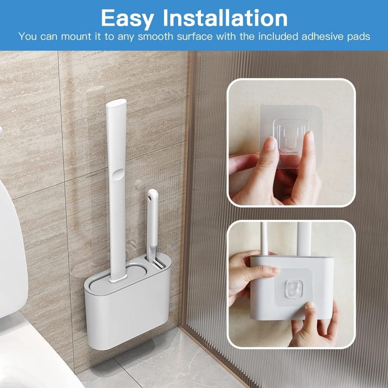 Wall Mounted Silicone Toilet Brush Set – Quick Dry Hygienic Bathroom Cleaner