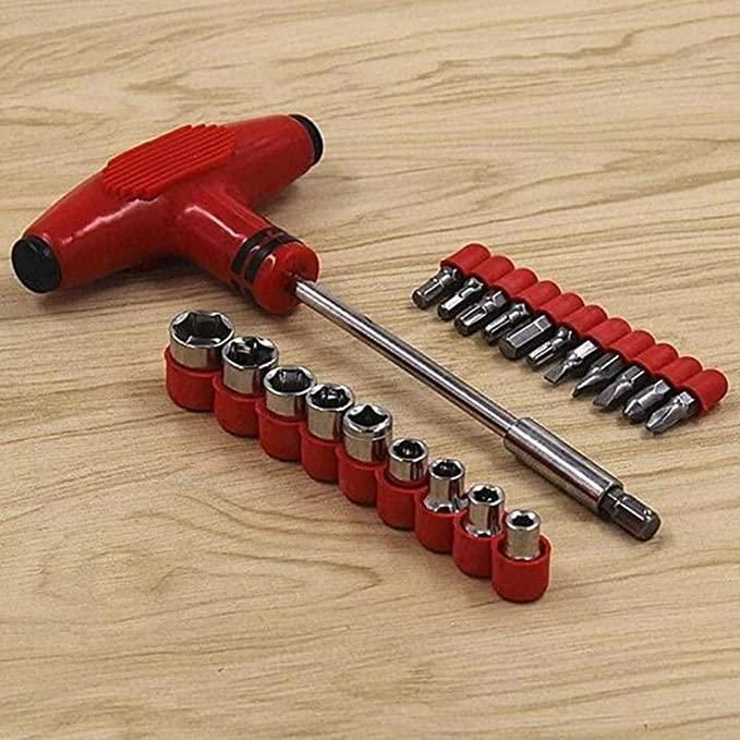 T-Shape Screwdriver Set with Ratchet & Socket Spanner – 24-Piece Home & Car Repair Tool Kit