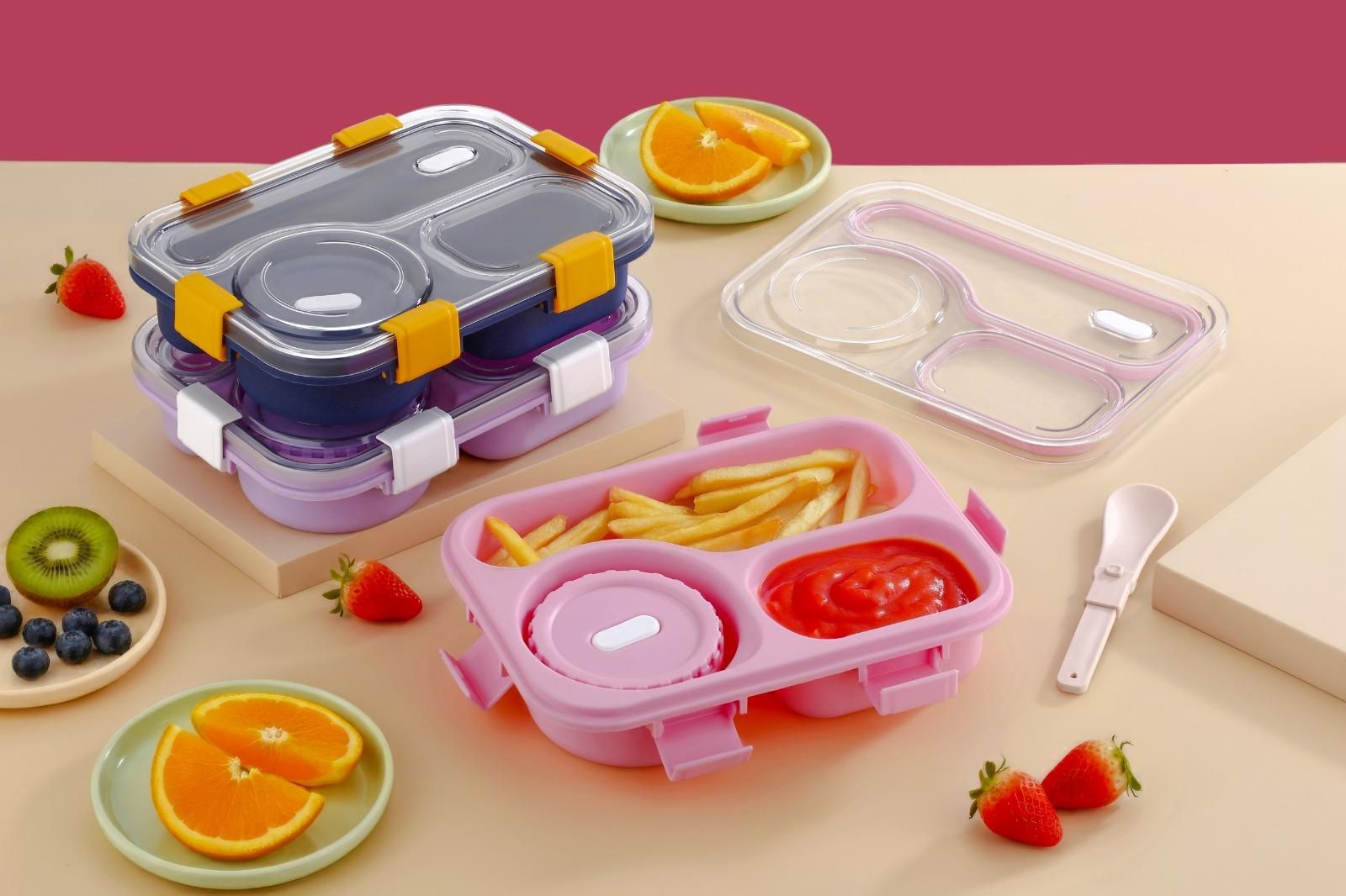 3 Compartment Lunch Box / Tiffin Box – BPA Free Plastic Food Container (Pack of 1)