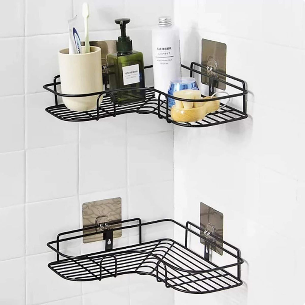Stainless Steel Corner Shelf Organizer – No Drilling Kitchen & Bathroom Wall Shelf