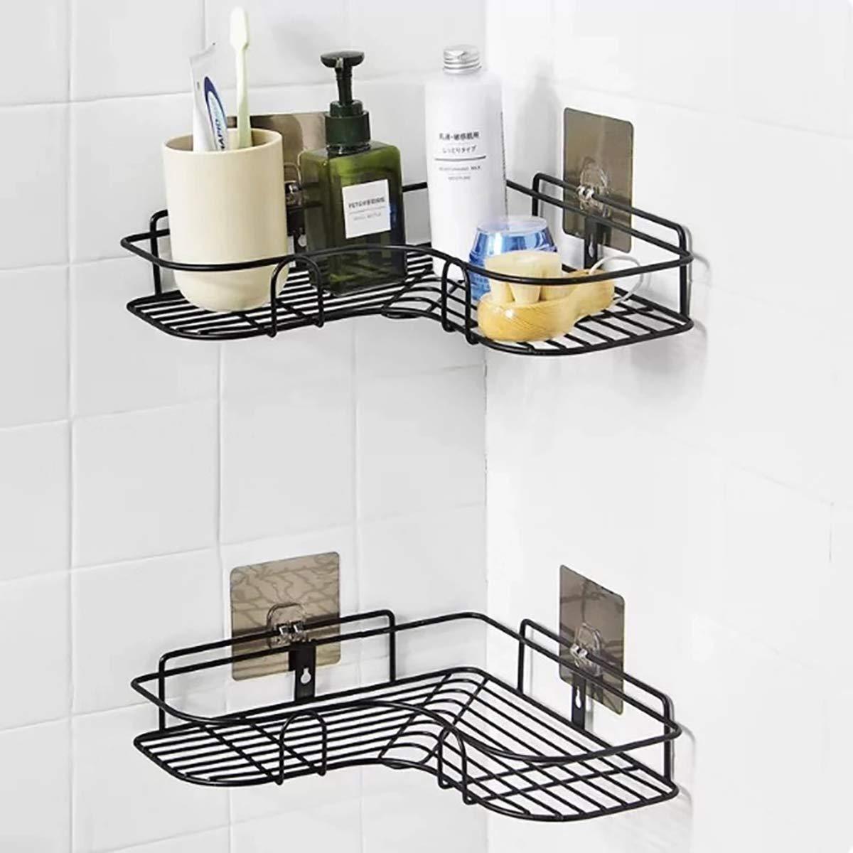 Stainless Steel Corner Shelf Organizer – No Drilling Kitchen & Bathroom Wall Shelf