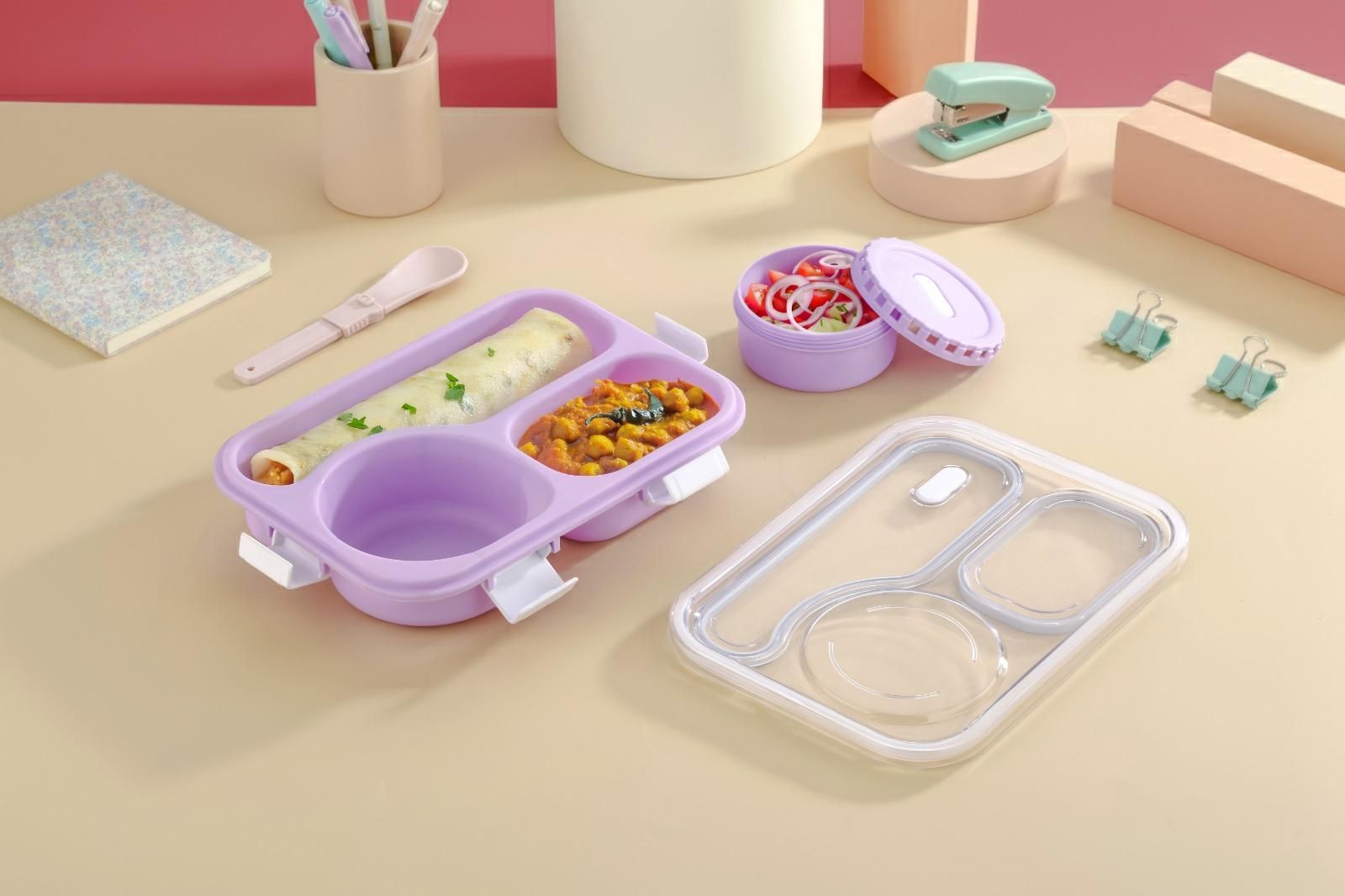 3 Compartment Lunch Box / Tiffin Box – BPA Free Plastic Food Container (Pack of 1)