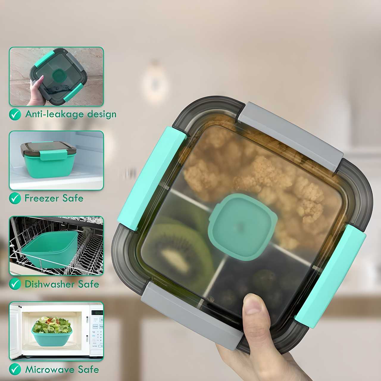 Premium 3-Layer Salad Container – 52oz Lunch Bowl with Dressing Container & Reusable Forks