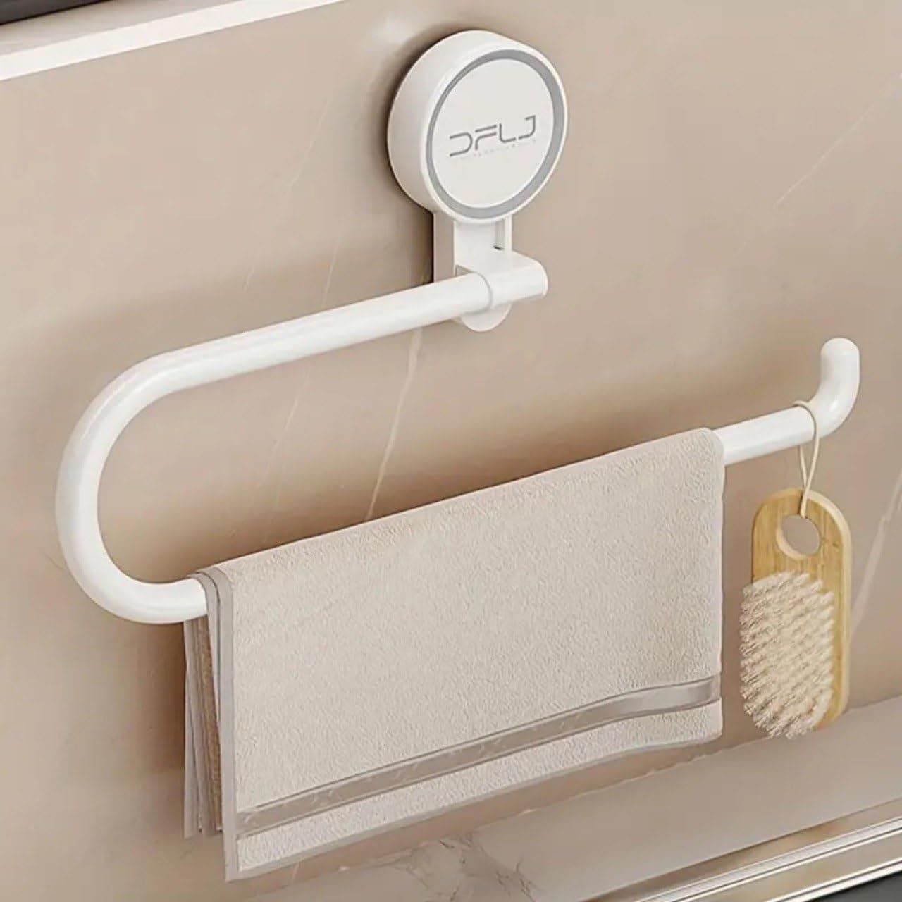 Non-Drilling Wall Mounted Plastic Towel Holder & Tissue Rack – Suction Cup Bathroom & Kitchen Organizer